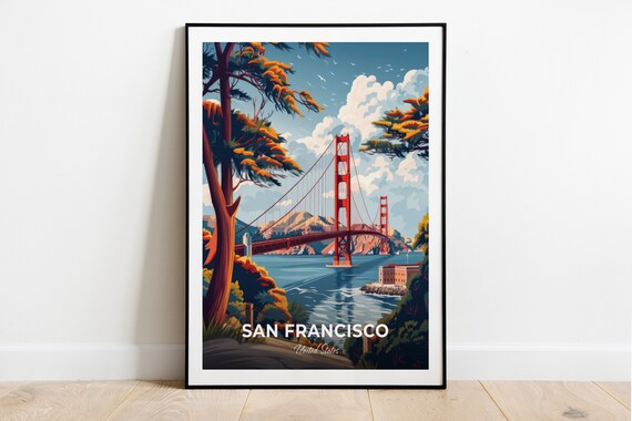 San Francisco Golden Gate Bridge Cypress Framed Travel Scene Poster