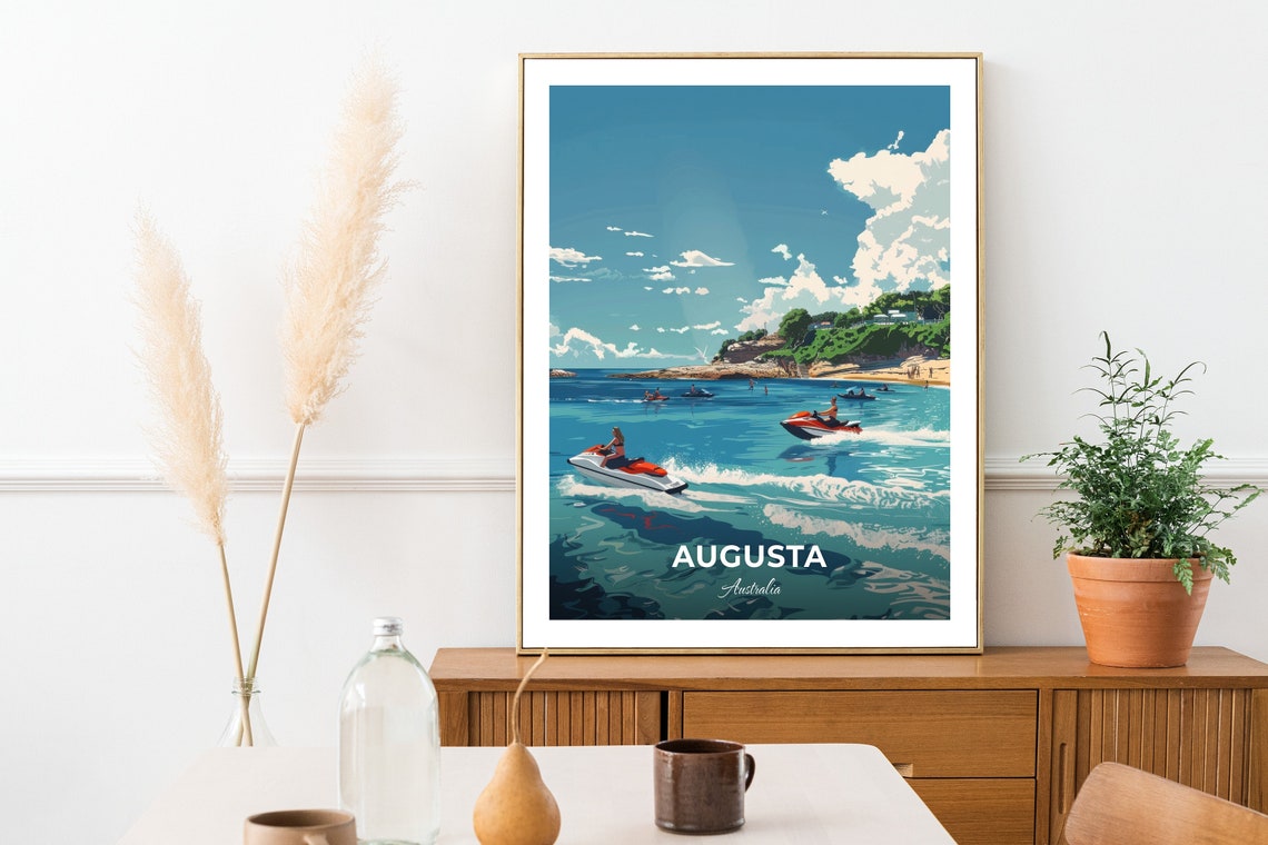 Augusta Jet Ski Racing Beach Headland Australia Vintage Travel Poster - Image 3