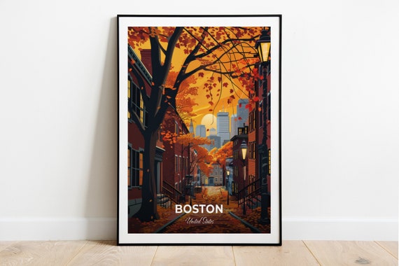 Boston Travel Poster The Freedom Trail City Print Cityscape Artwork Birthday Wedding Gift Wall Art Location Print Home Decor