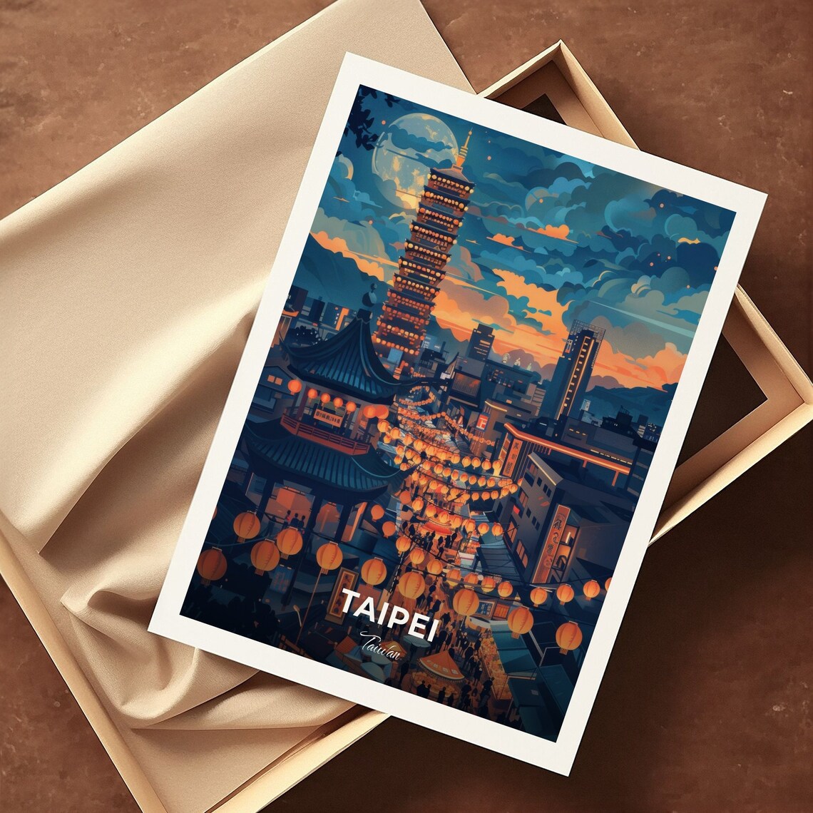 Taipei Shilin Night Market Lanterns Glowing Night Skyline Travel Poster - Image 3