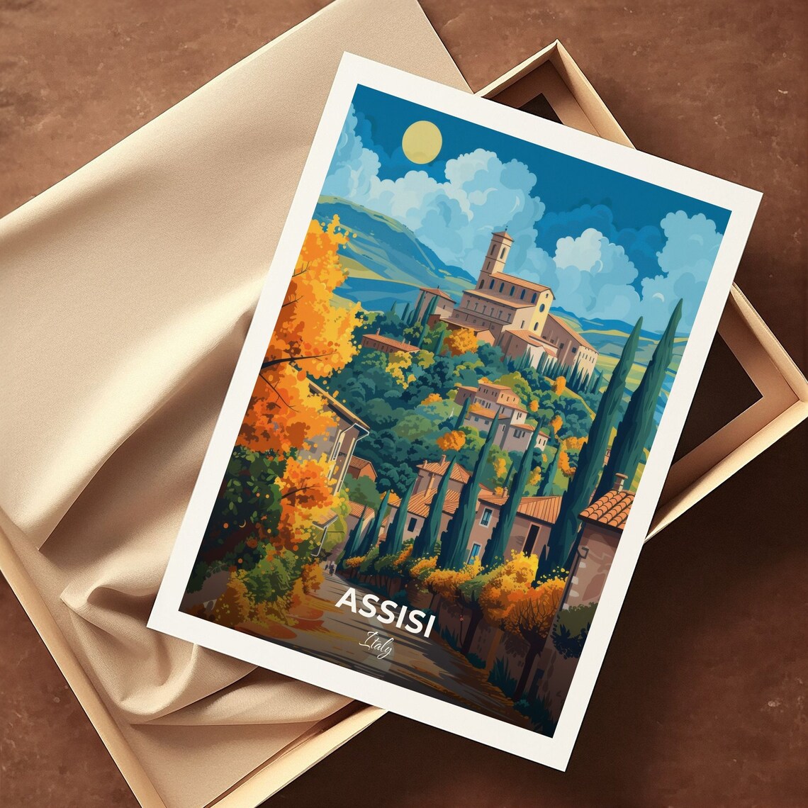 Assisi Italy Umbria Hill Town Church Cypress Trees Travel Poster - Image 3