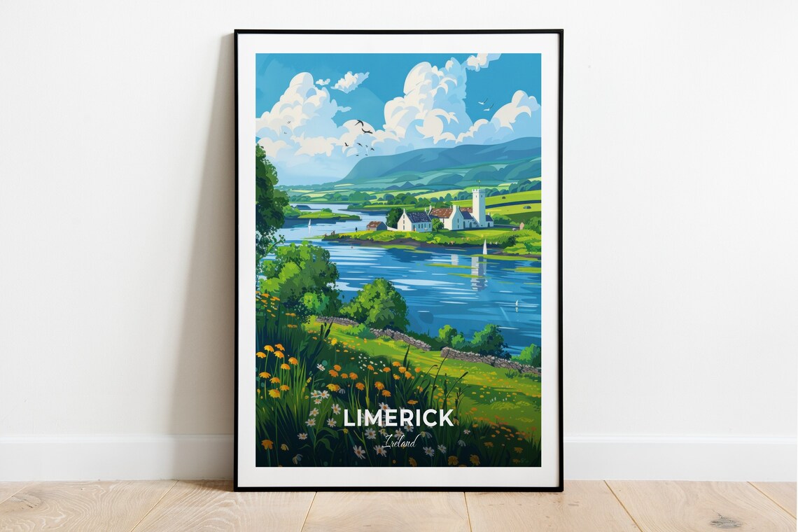 Limerick Ireland River Shannon Riverside Cottage Wildflowers Scenic Poster