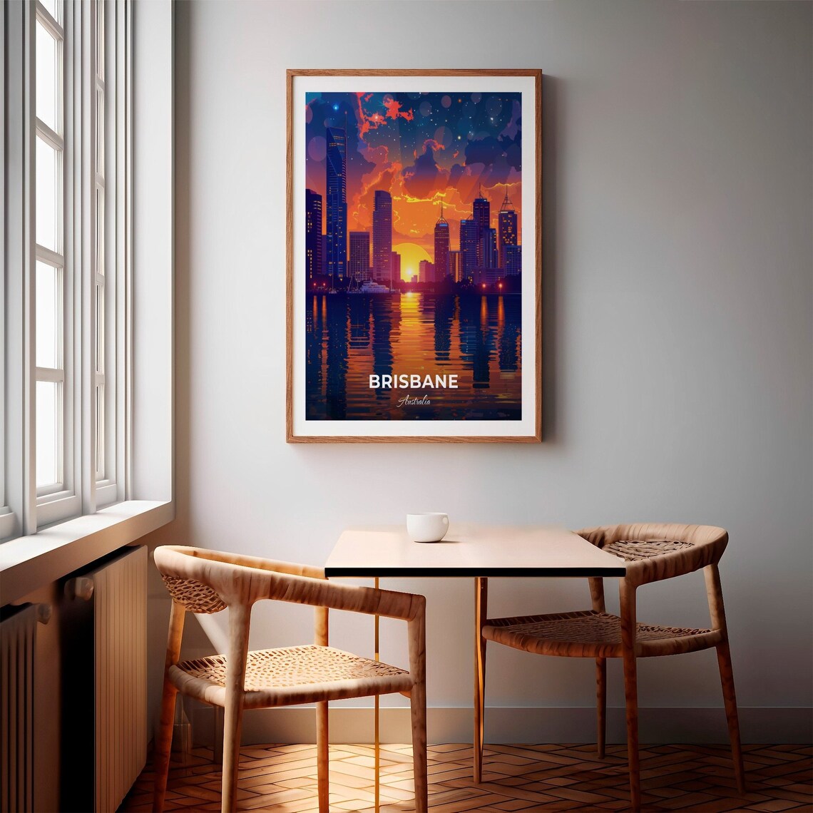 Brisbane Australia City Skyline Reflections on the River at Night Poster - Image 2