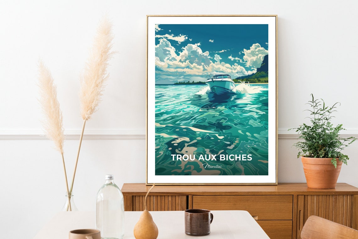 Trou Aux Biches Mauritius Speedboat Turquoise Water Travel Poster - Image 2