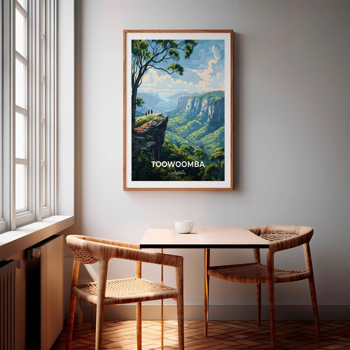 Toowoomba Australia Hikers on Cliffs Overlooking Green Valley Poster - Image 2