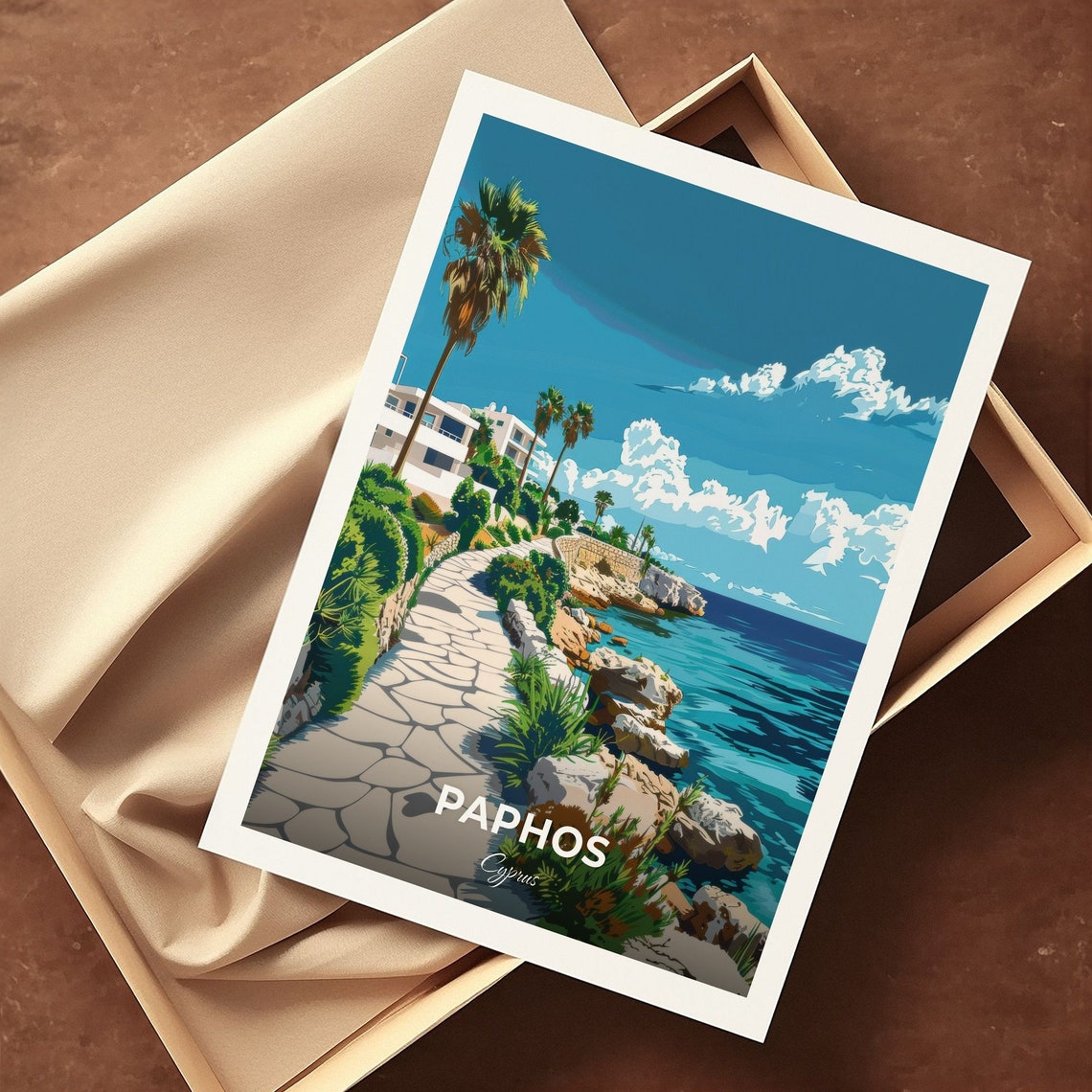 Paphos Cyprus Paphos Harbour Coastal Path Palms Sea Travel Poster - Image 3