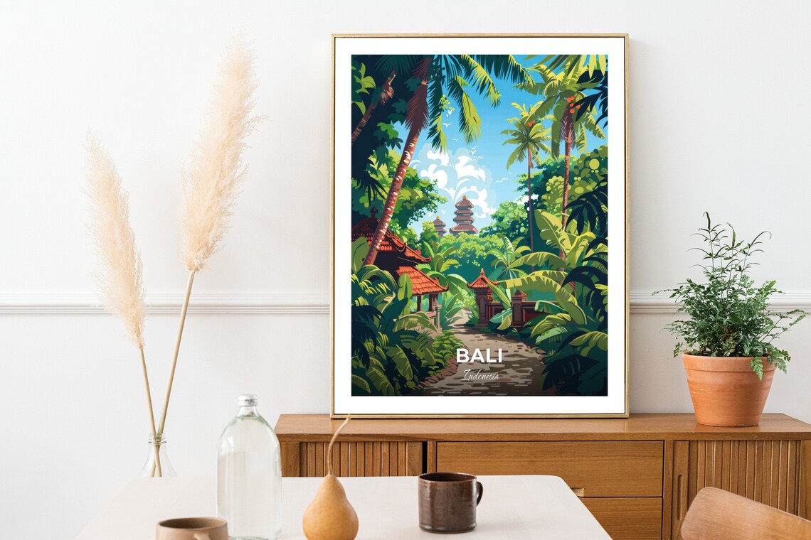 Bali Indonesia Monkey Forest Temple Jungle Vintage Travel Poster - Image 2