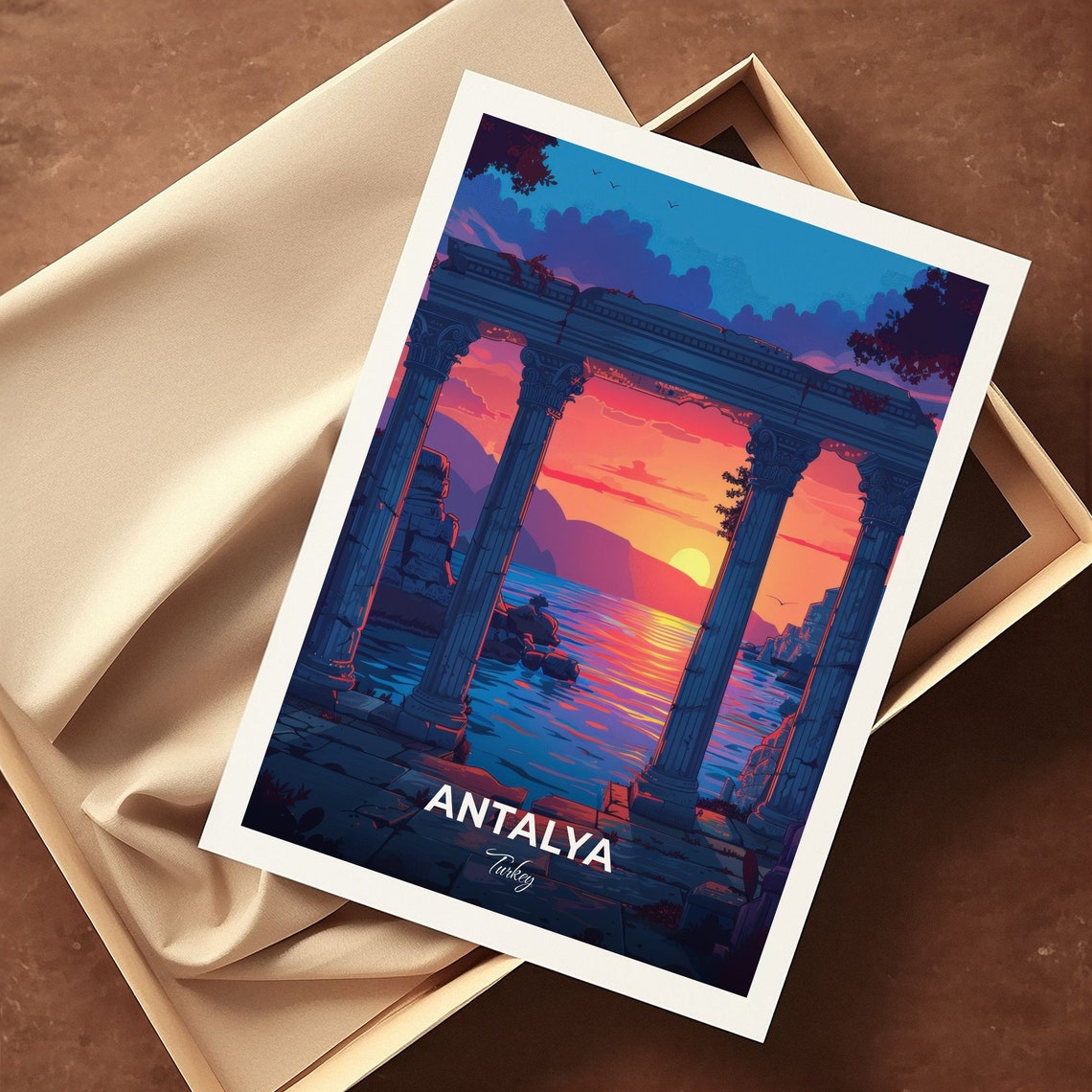 Antalya Temple Columns By The Sea At Sunset Turkey Travel Poster - Image 3