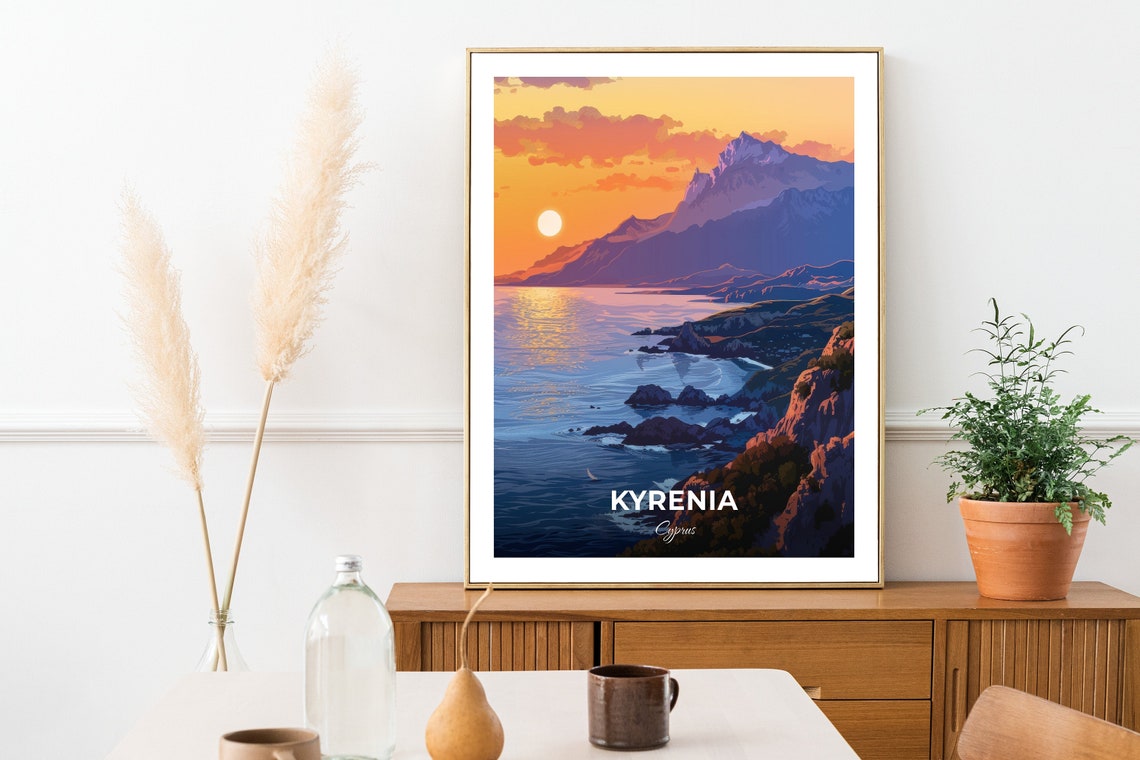 Kyrenia Cyprus Five Finger Mountains Sunset Coast Scene Poster - Image 2