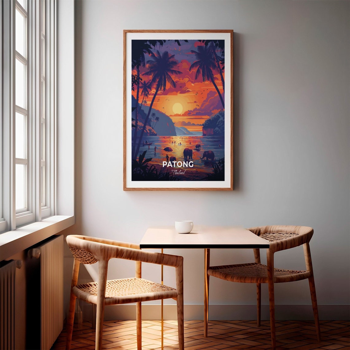 Patong Thailand Sunset Beach Palms and Elephants Travel Poster - Image 2
