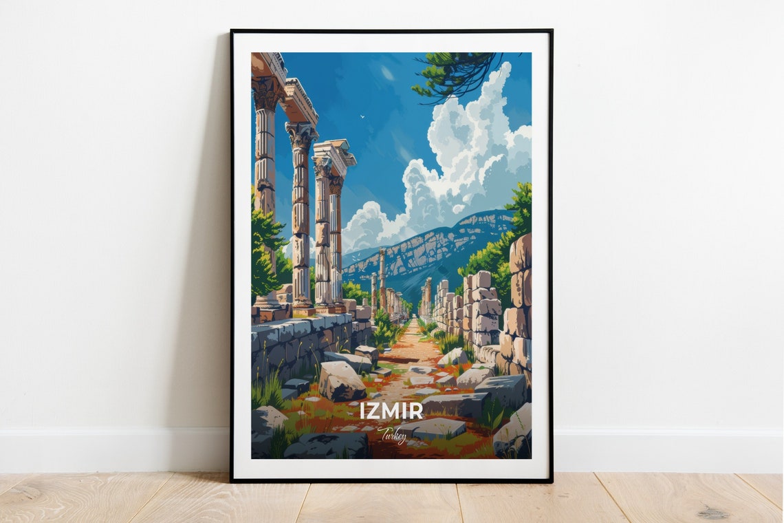 Izmir Ephesus Ancient Marble Columns Mountain Ruins Turkey Poster