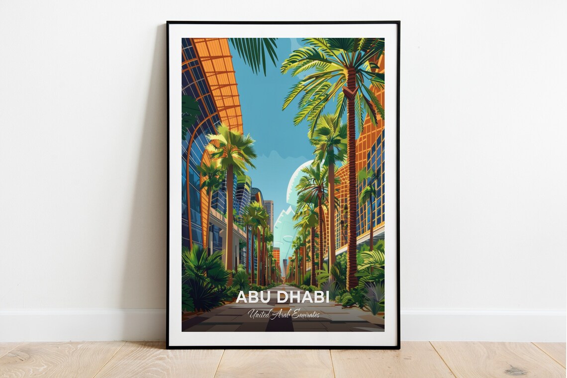 Abu Dhabi Masdar City Palm Lined Modern Street Cityscape Poster