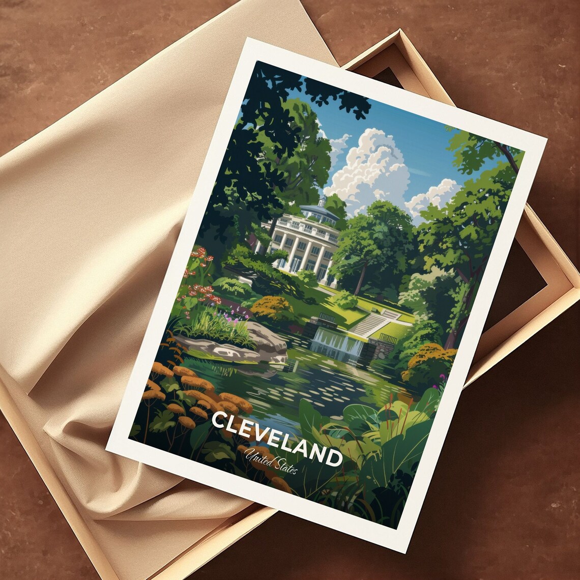 Cleveland Botanical Garden Glass Conservatory Pond Waterfall Travel Poster - Image 3