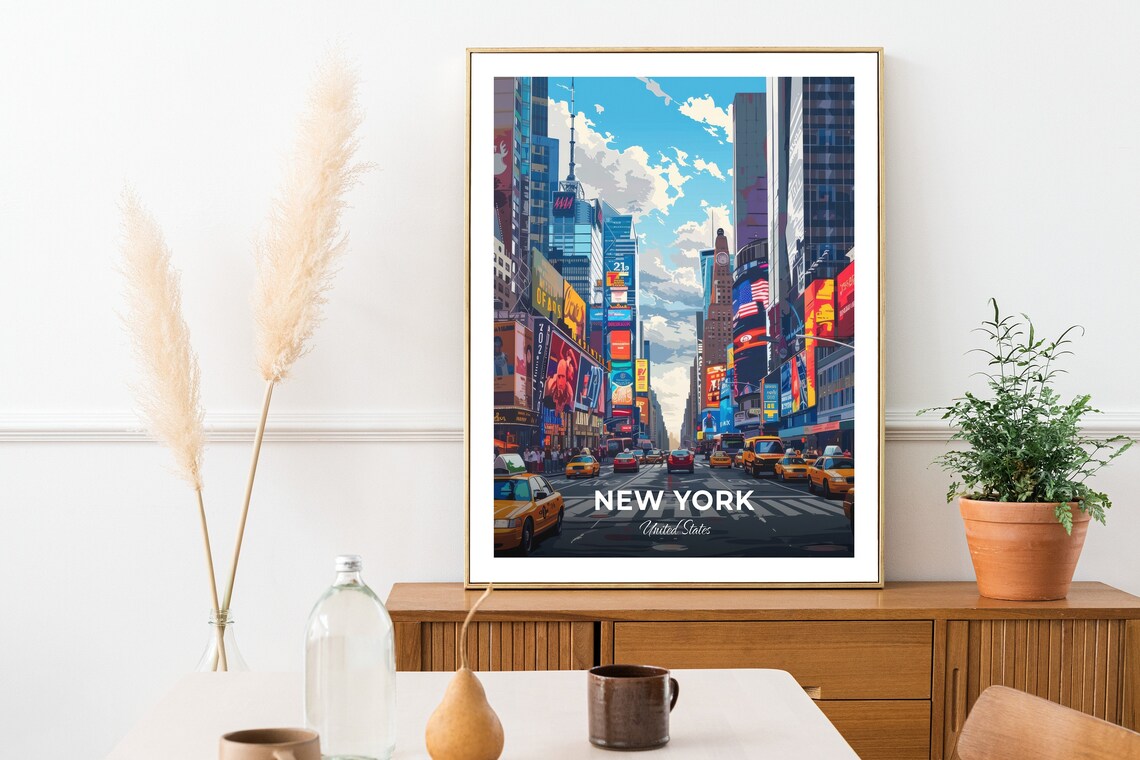 New York Broadway Times Square Taxis United States City Travel Poster - Image 2