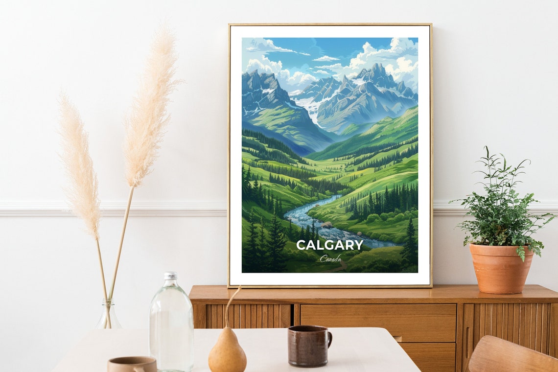 Calgary Canada Wild Green Mountain Valley River Travel Poster - Image 2