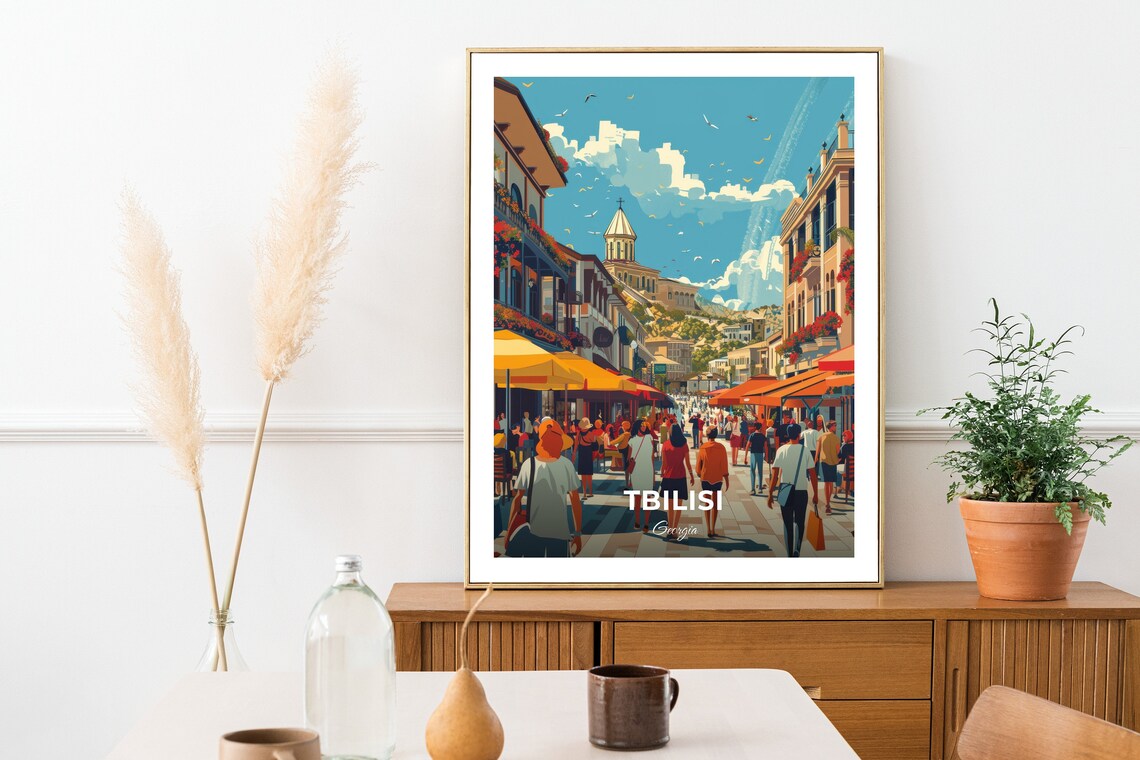 Tbilisi Georgia Freedom Square Bustling Market Street Crowd Travel Poster - Image 2