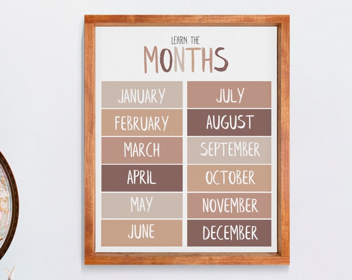 Learn the Months of the Year Boho Kids Educational Chart Poster