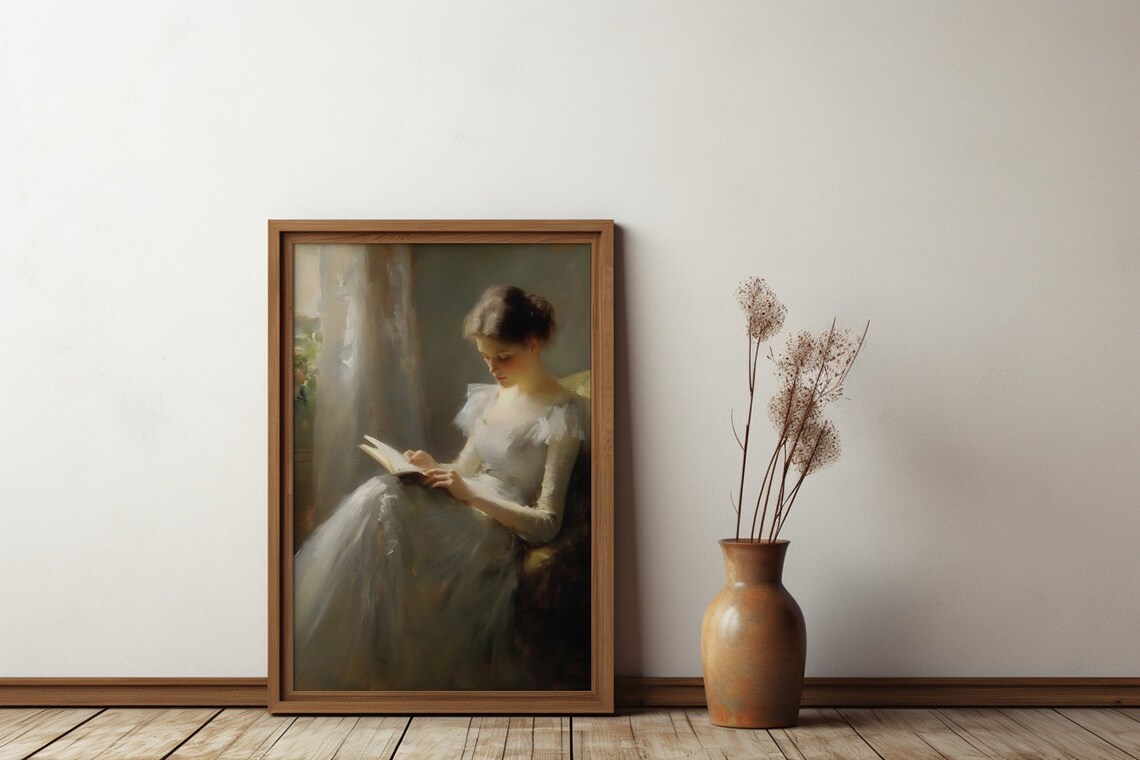Young Woman Reading by the Window Classic Oil Portrait Poster - Image 3