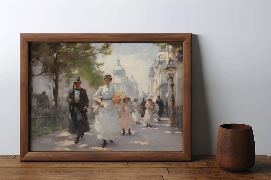 Springtime Stroll In Paris - Antique Art Print - Image 4