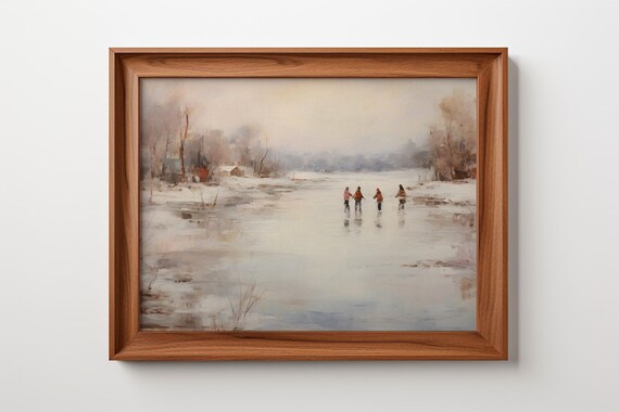 Winter's Delicate Dance Ice Skaters on the Frozen Pond Poster