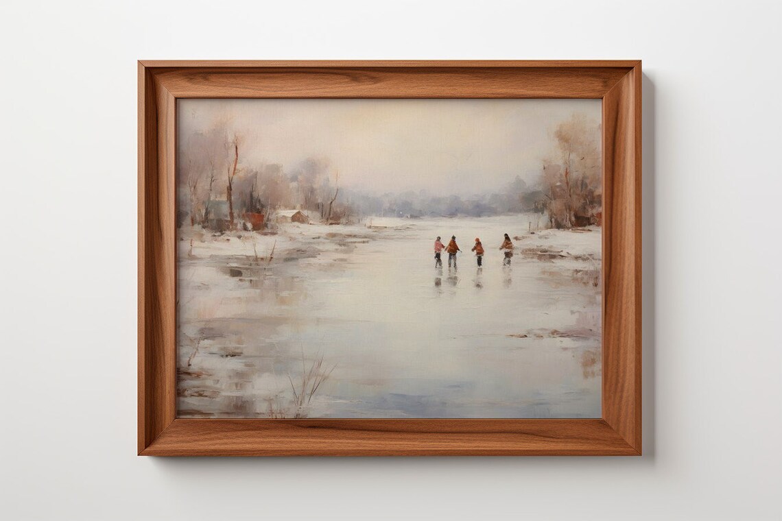 Winter's Delicate Dance Ice Skaters on the Frozen Pond Poster