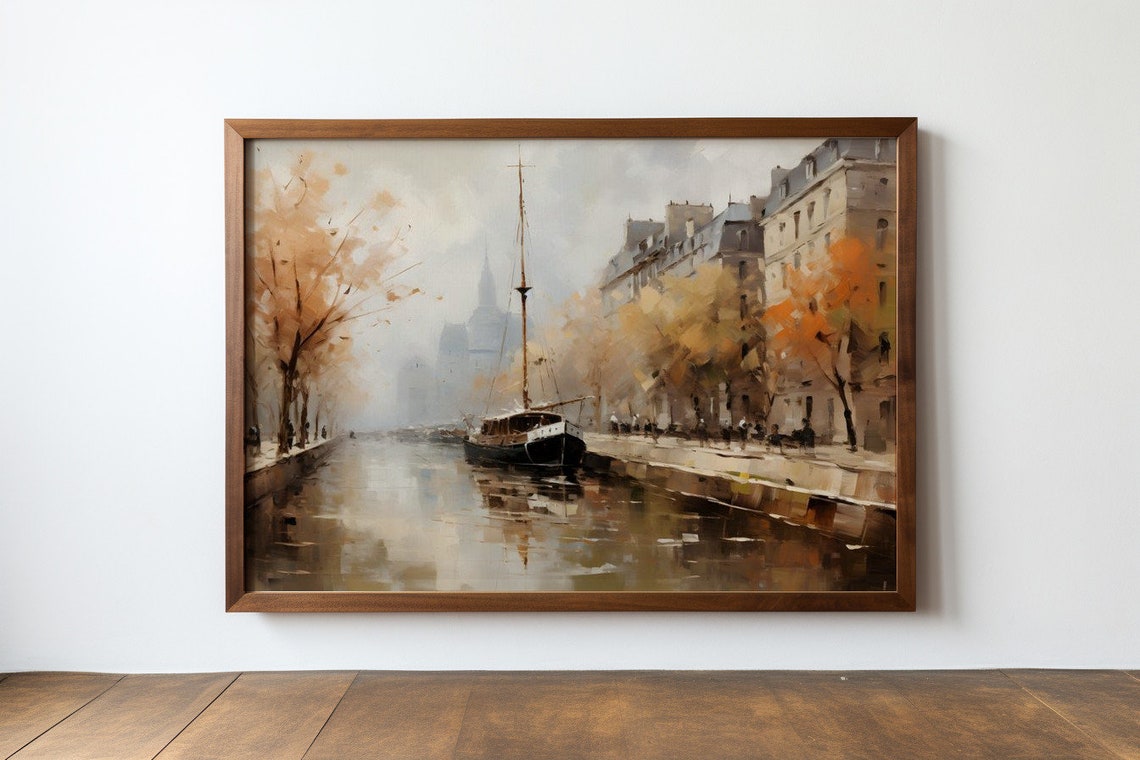 Parisian Whisper Misty Morning By The River Antique Print - Image 3