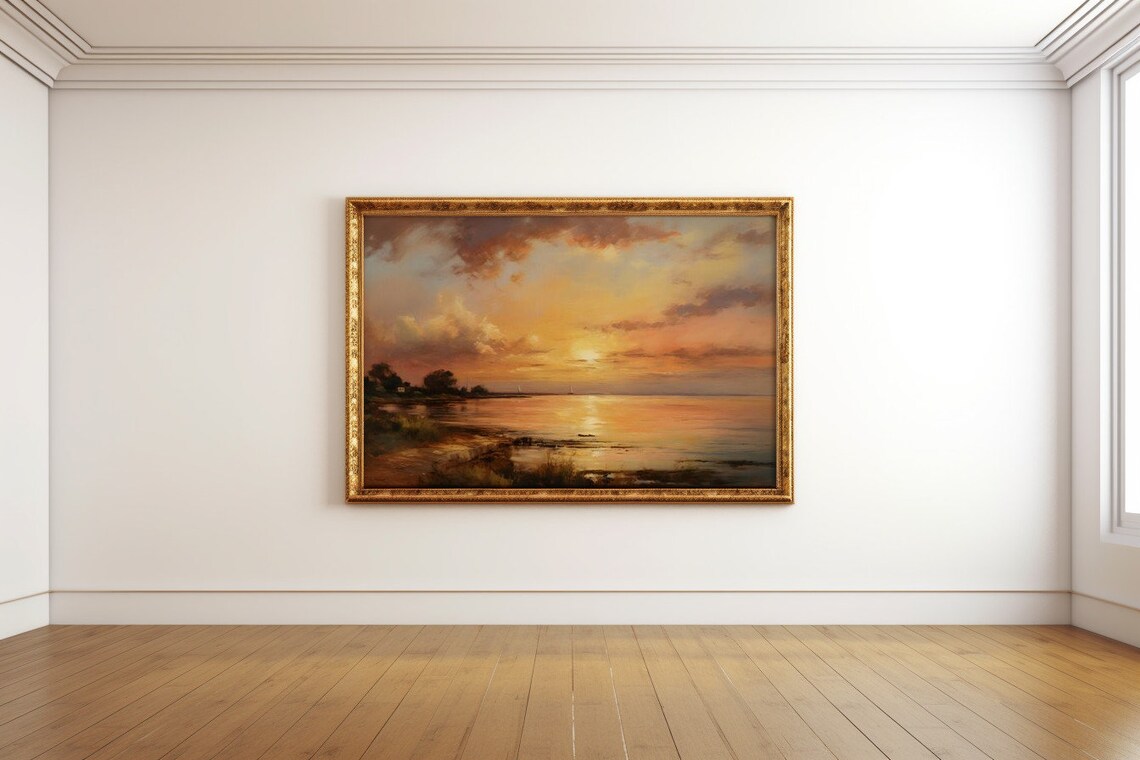 Golden Serenity Sunset By The Seashore Antique Country Print - Image 2