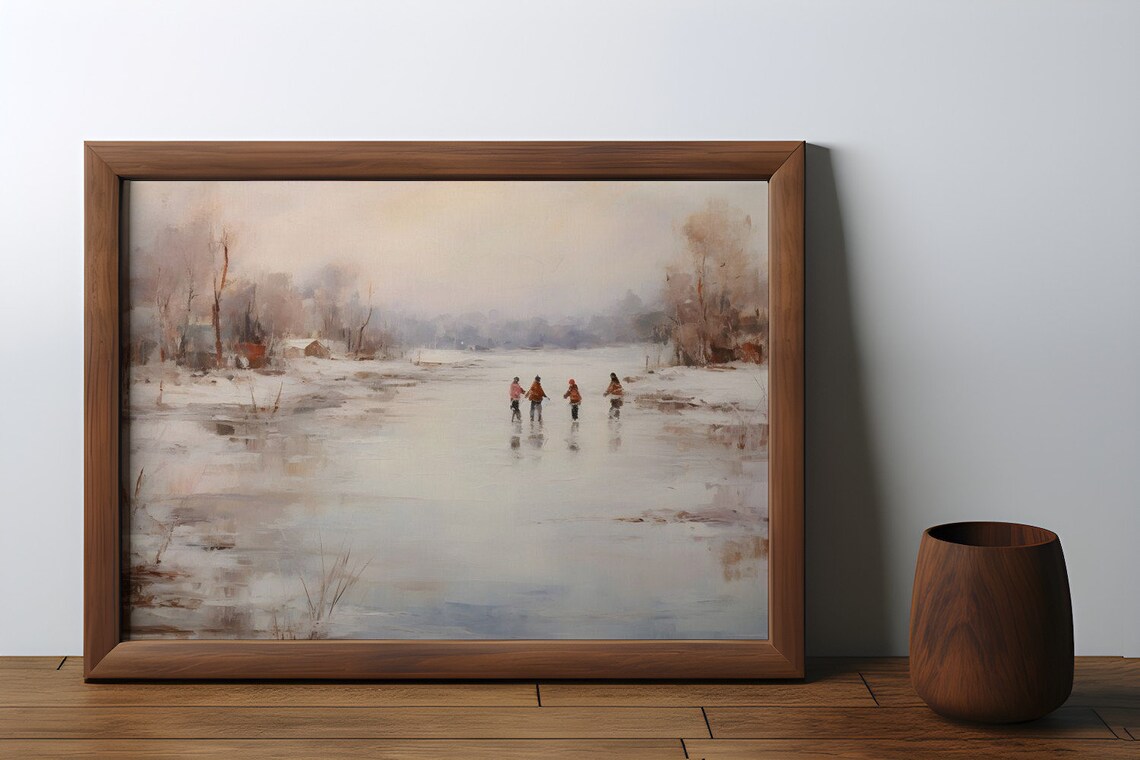 Winter's Delicate Dance Ice Skaters on the Frozen Pond Poster - Image 3