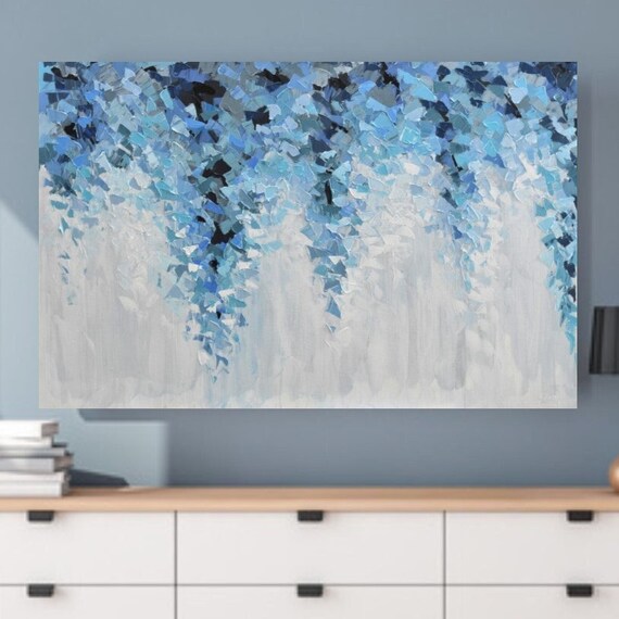 Abstract Painting On Original Acrylic Blue Grey Wall Art Palette Knife Art Modern Painting Contemporary Textured Artwork