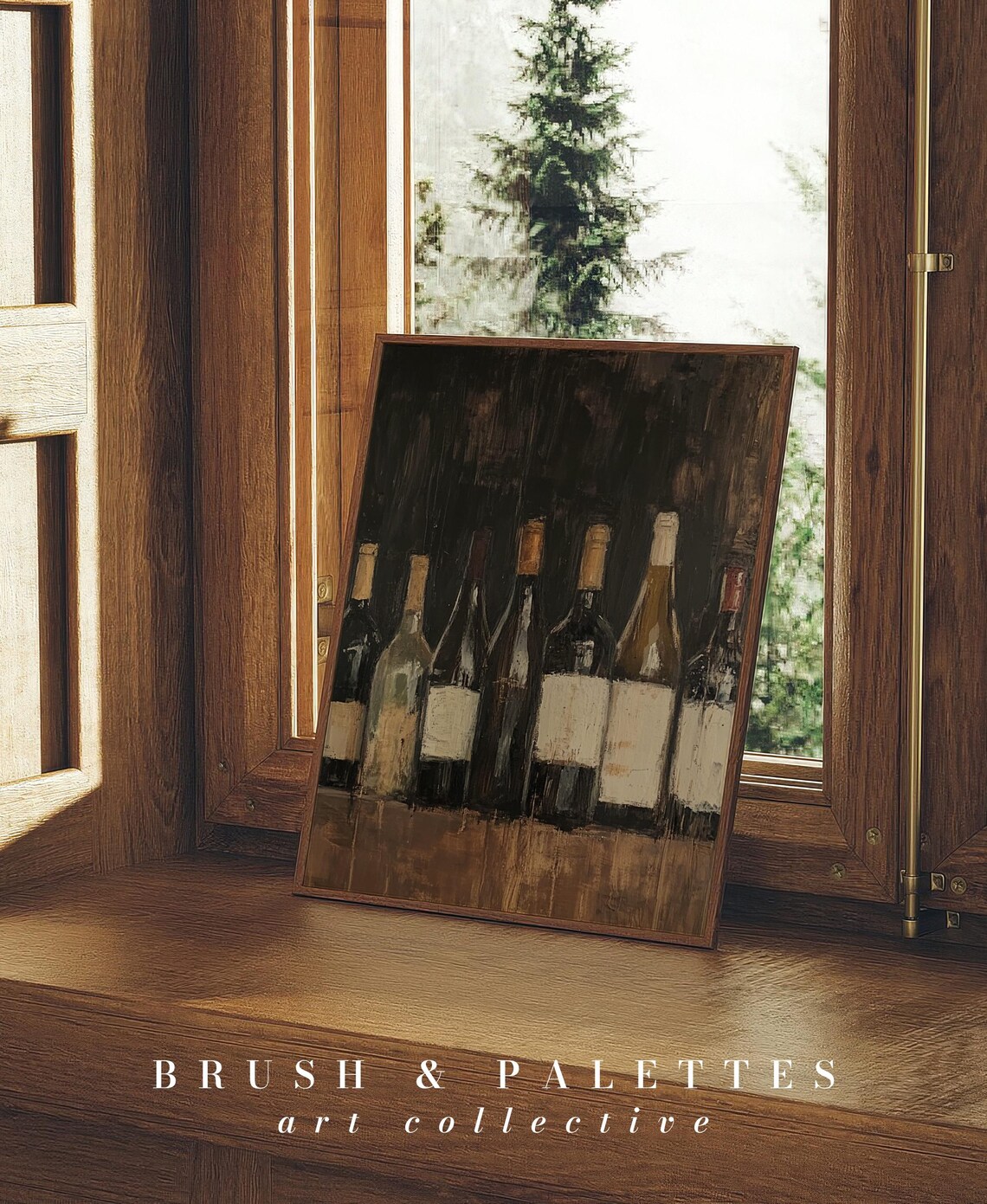 Wine Bottles Dark Moody Oil Painting Still Life Kitchen Poster - Image 3