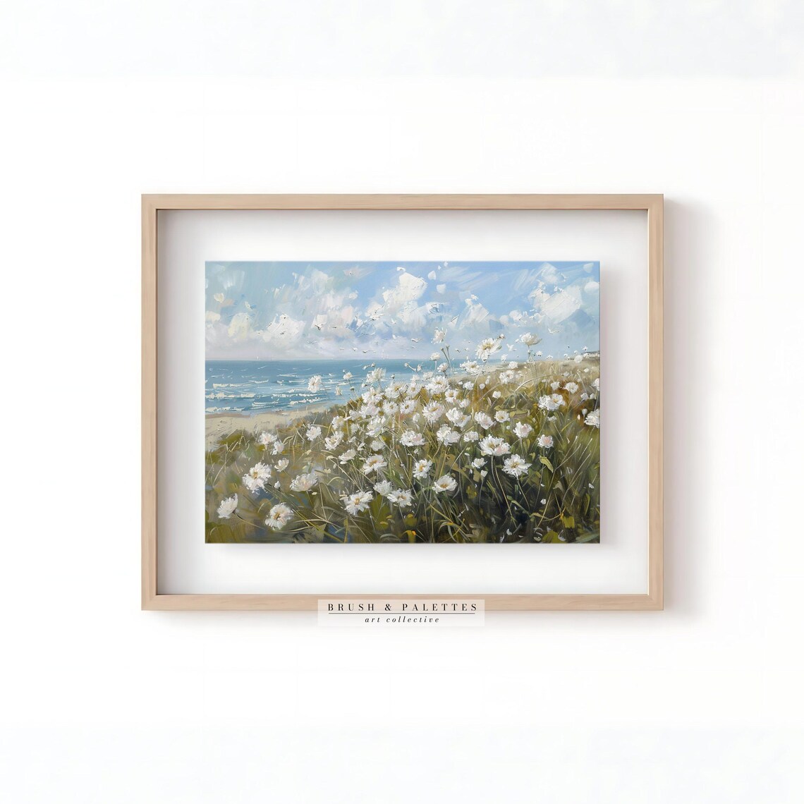 White Wildflowers Coastal Daisies Impasto Sea Meadow Painting Poster - Image 3