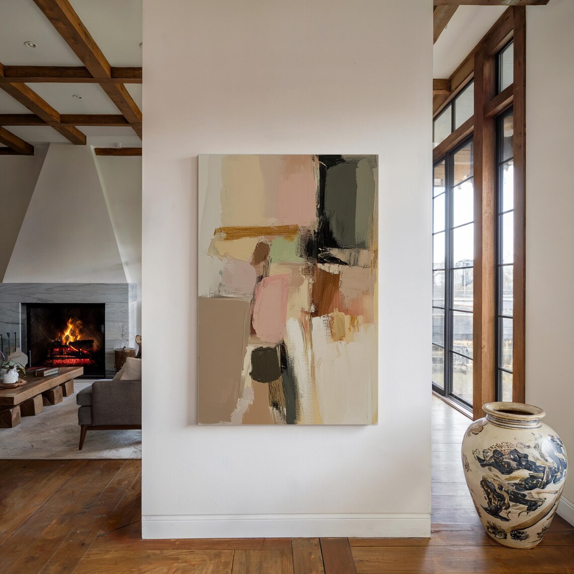 Blush Pink Beige Taupe Abstract Color Blocks Modern Art Print - Image 2