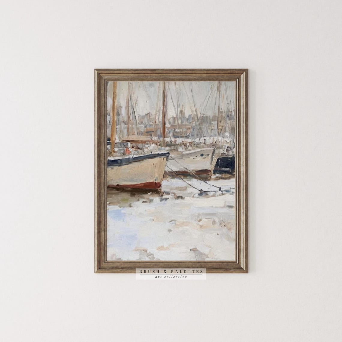 White Sailboats At Harbor Impressionist Marina Painting Poster - Image 2