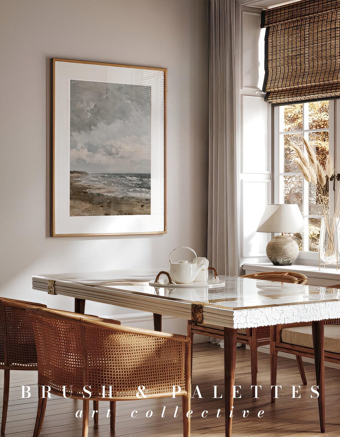 Neutral Ocean Waves Beach Painting Soft Gray Coastal Seascape Poster - Image 2