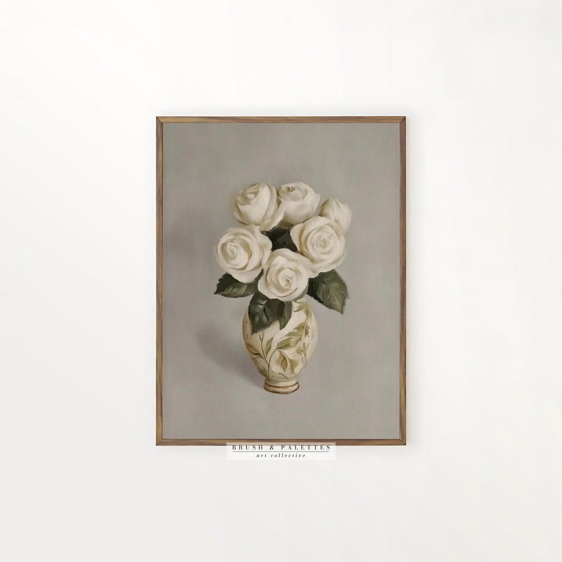 White Roses Vintage Porcelain Vase Classic Floral Still Life Poster - Image 2