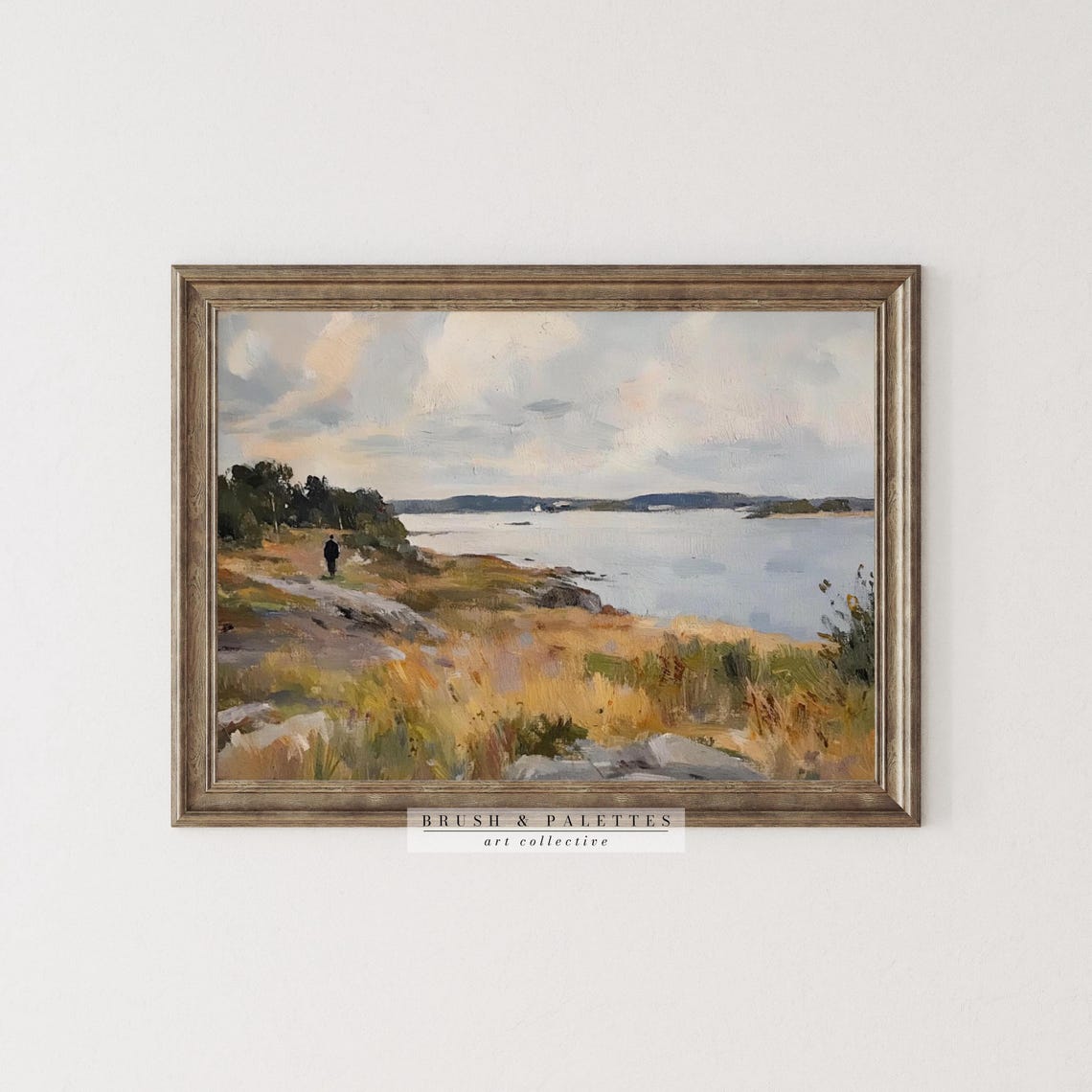 Lone Figure Walking Coastal Path Bay View Impressionist Print - Image 3