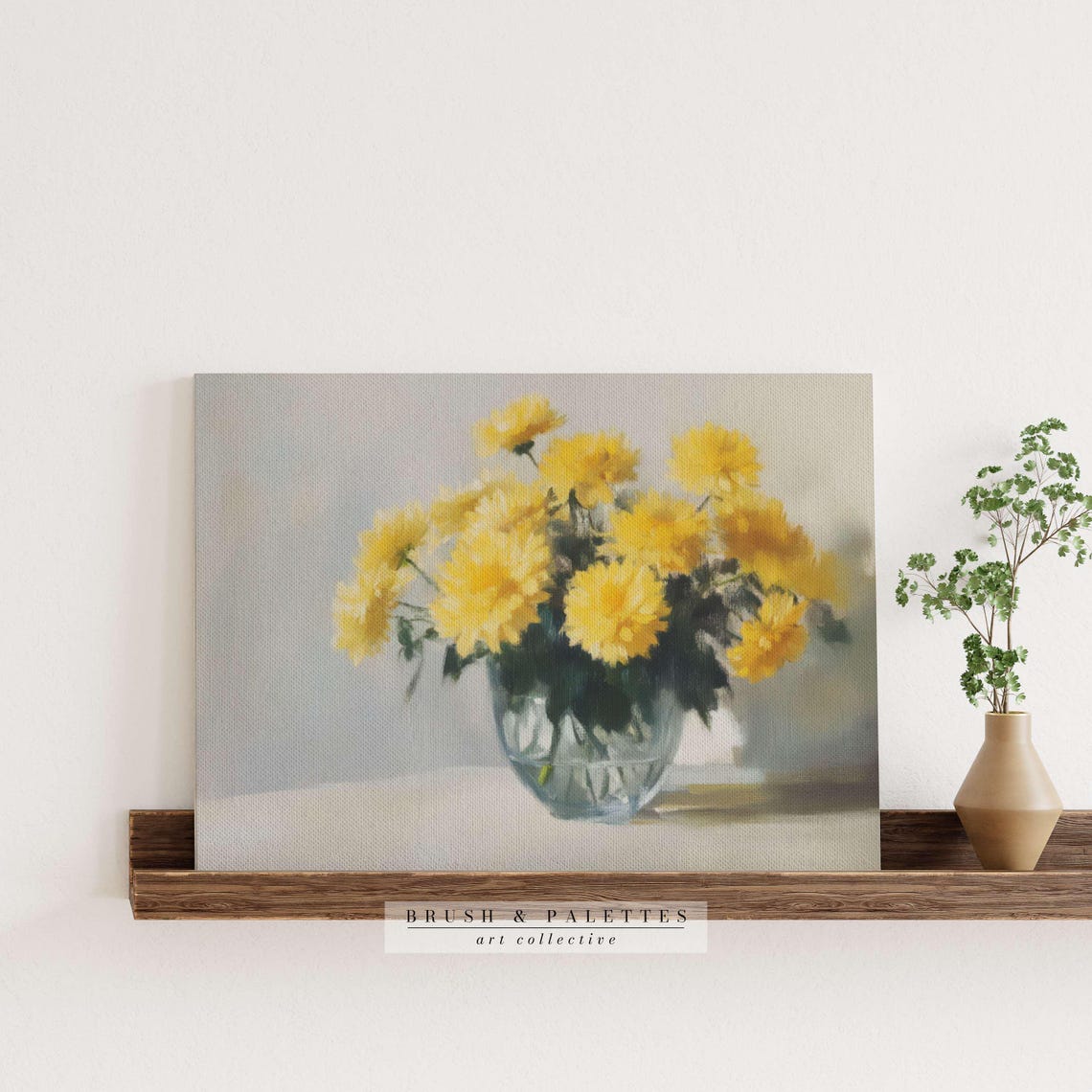 Yellow Chrysanthemums In Glass Vase Soft Still Life Floral Art Poster - Image 3