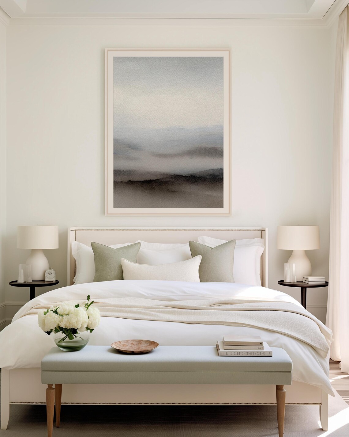 Misty Foggy Hills Abstract Watercolor Gray Neutral Landscape Poster - Image 2