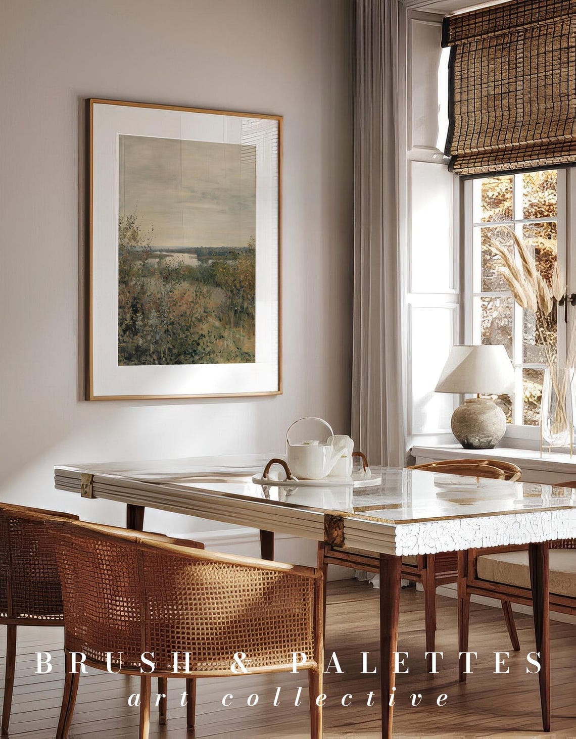 Vintage River Landscape With Trees, Country Farmhouse - Image 3