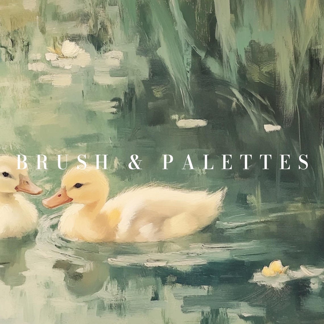 Three Yellow Ducklings Swimming Pond Impressionist Baby Ducks Poster - Image 3