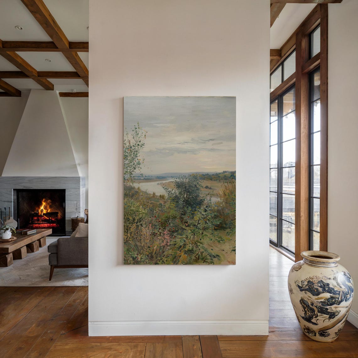 River Valley Vista Hilltop View Lush Green Pastoral Painting Poster - Image 3