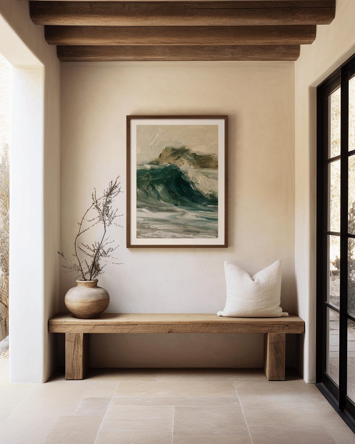 Sage Green Abstract Ocean Wave Painting Neutral Coastal Wall Art - Image 3