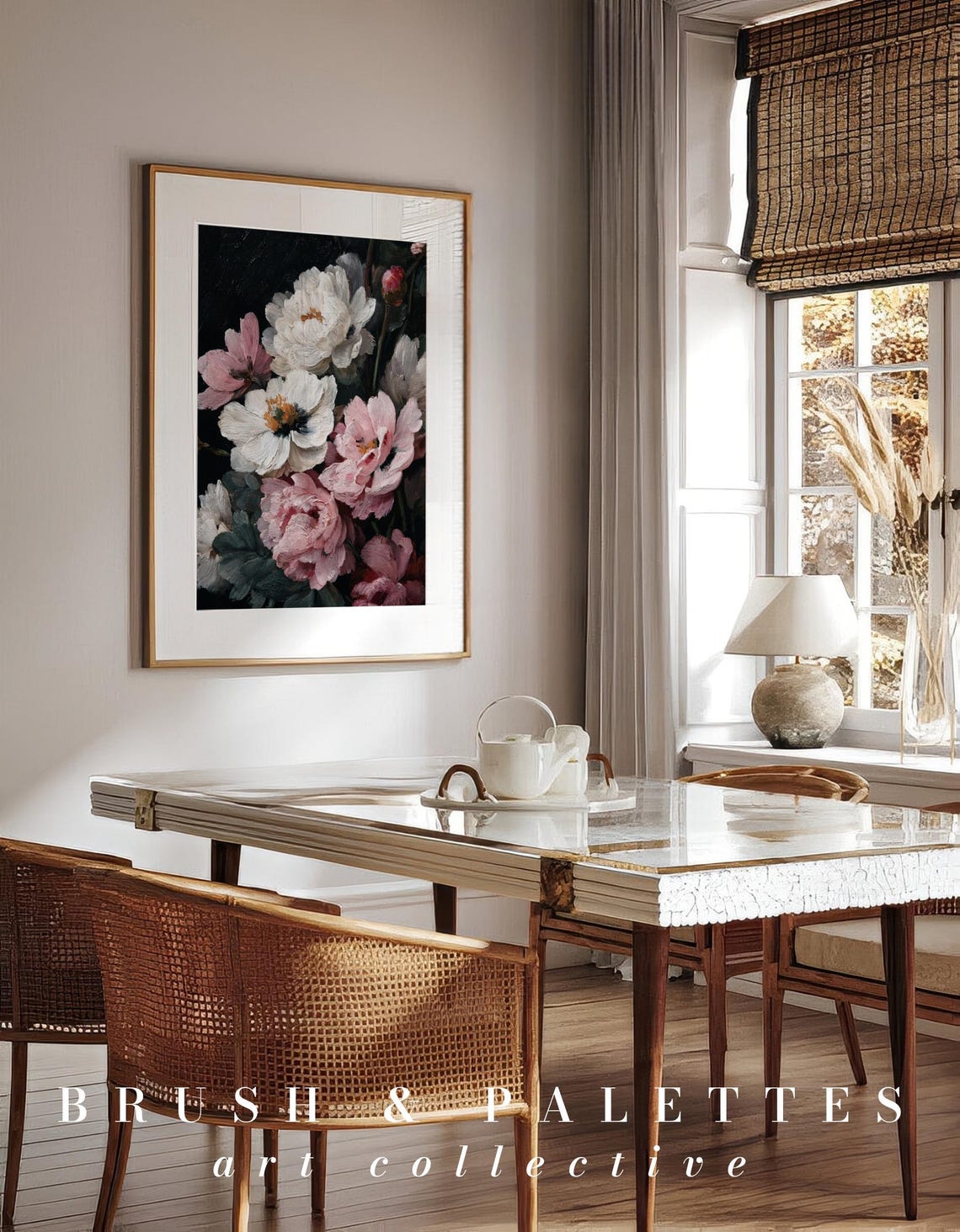 Vintage Pink White Peonies Art Print, Floral Still Life - Image 3