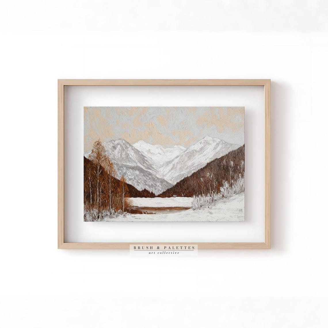 Sepia Winter Mountain Landscape Snowy Forest Lake Rustic Wall Art - Image 2