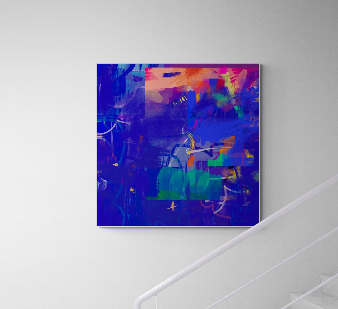 Bright Blue Abstract Art Print, Modern Wall Decor - Image 2