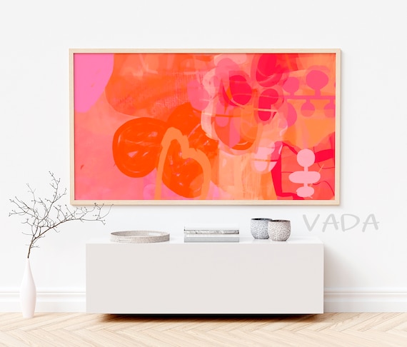 Abstract Frame Tv Art Bright Orange Pink Art For Tv For Frame Abstract Tv