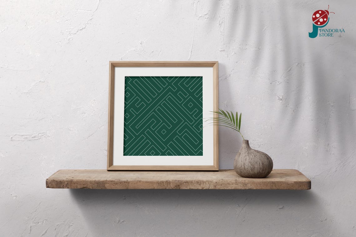 Green Emerald White Dashed Square Geometric Calligraphy Poster - Image 5