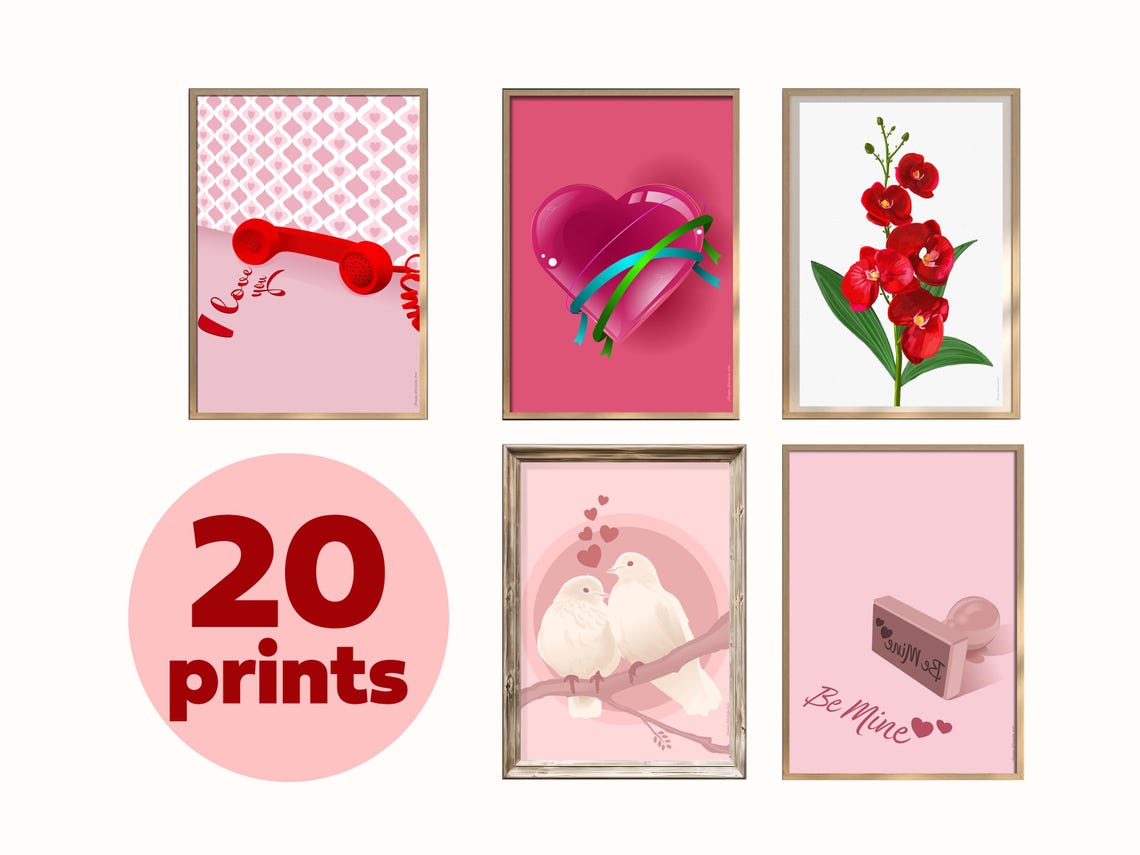 Valentine's Day 20 Print Romantic Heart Bundle Instant Art Gift Set - Image 3