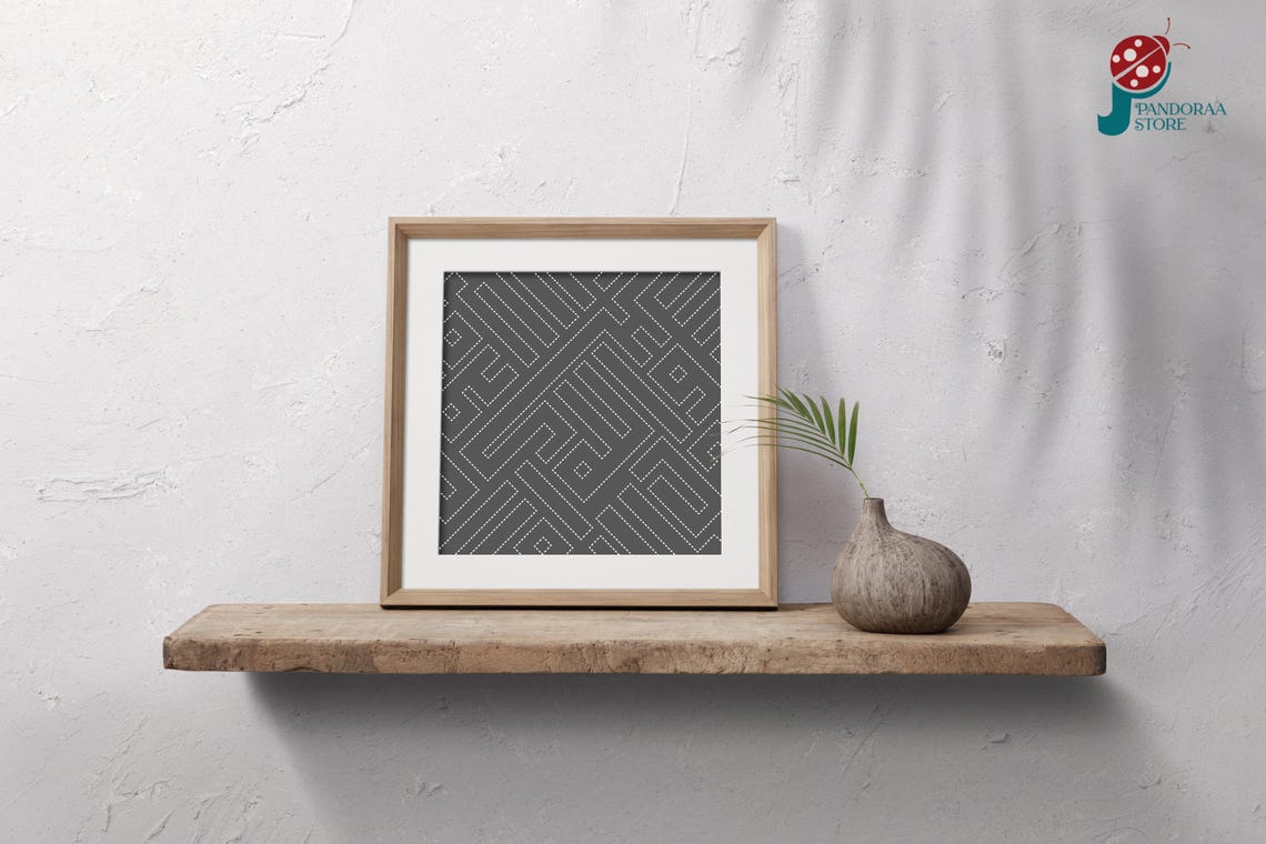 Charcoal Grey White Dashed Maze Square Geometric Modern Art Poster - Image 5