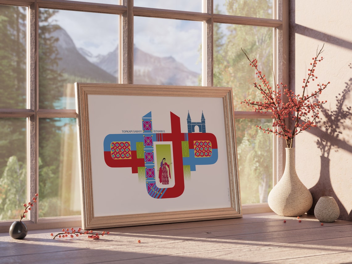 Red Blue Decorative Wall Art Colourful Geometric Wall Decor Islamic Wall Prints Palace Wall Decor - Image 4